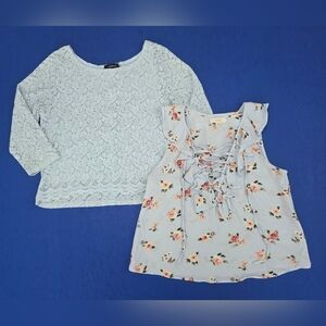 Floral And Lace-Up Top Set